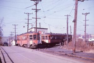 West Penn Railways | Hecla Junction, Pennsylvania | Car #730 at left | November 10, 1951 | Ara Mesrobian photograph