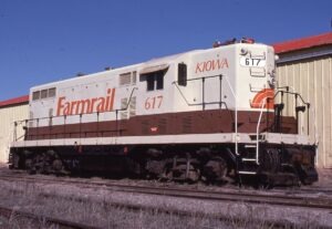 Farmrail | Weatherford, Oklahoma | EMD GP7 #617 diesel-electric locomotive | March 4, 1985 | Bill Bryant photograph | Morning Sun Books collection