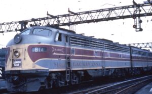 Delaware Lackawanna and Western | Hoboken, New Jersey | EMD E8a #814-815 diesel-electric locomotives | August 7, 1960 | Richard Wallin photograph | Richard Prince Collection