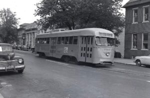 Baltimore Transit Company | Baltimore, Maryland | PCC Streetcar #7319 | Route 8 Catonsville | July 20, 1951 | R.L. Long photograph | West Jersey Chapter, NRHS Collection