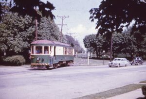 Hagerstown & Frederick Railway | Frederick, Maryland | at Hood College | Fan Trip | Car # 171 | May 25, 1952  | Ara Mesrobian photograph