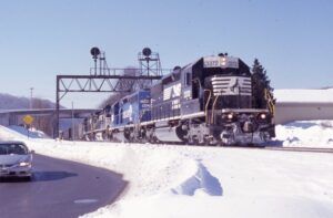 Norfolk Southern | Summerhill, Pennsylvania | EMD SD40-2 #3372, 3348, GE D9-40CW #9578 and D8-39C #8557 diesel-electric locomotives | Eastbound Coal Train | February 1, 2004 | Dick Flock photograph