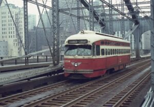 Pittsburgh Railways Company | Pittsburgh, Pennsylvania | PCC Car #1716 | Smithfield Street Bridge | July 1965