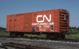 Canadien National | Komoka. Ontario, Canada | Fuel car #73142 | June 1987 | Emery Gulash photograph | Morning Sun Books Collection