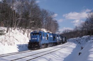 Conrail | Cascade Valley, New York | GE B36-7 #5023 + 2 diesel-electric locomotives | Train #OILS | February 6, 1988 | Don Jilson photograph | Morning Sun Books collection