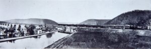 Pennsylvania Railroad | Rockville, Pennsylvania | Passenger train eastbound | second Rockville Bridge | 1890 | Elmer Kremkow collection