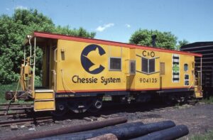 Chessie System | Grand Ledge, Michigan | Bay Window caboose #904125 | May 31, 1984 | Emery Gulash photograph | Steve Timko Collection#3505 | Steam train excursion | June 2, 1985 | Dave McKay photograph