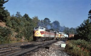 Erie Lackawanna | Sparrow Bush, New York | EMD F7a #6114 F7a + 3 diesel-electric locomotives | freight train | October 1972 | Hawk Mountain Chapter, NRHS photograph | Richard Prince collection