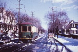 Hagerstown and Frederick | Frederick, Maryland | Interurban car #171 | 5th Street | March 1, 1952 | Ara Mesrobian photograph