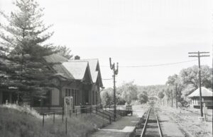 New York Central | Briarcliff Manor, New York | Passenger station | from rear of train | 1957 | Fielding Lew Bowman photograph