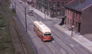 Pittsburgh Railways Company | Pittsburgh, Pennsylvania | PCC Streetcar #1672 | Route 50 Carson street | April 14, 1963 | Jim Buckley, Jr. photograph