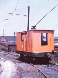 West Penn Railways | Connellsville, Pennsylvania | Small shifter motor | September 8, 1952 | Ara Mesrobian photograph