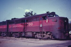 Gulf Mobile and Ohio Railroad | Corinth, Mississippi | ALCO FA1 #700 diesel-electric locomotive | Alco’s first freight road cab unit | July 16, 1966 | Richard Wallin photograph | Richard Prince Collection