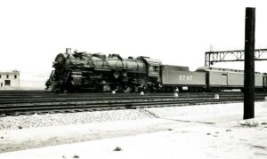 Atchison Topeka and Santa Fe Railway | Los Angeles, California | Class 4-8-2 #3747 steam locomotive | Train 3 | June 1940 | West Jersey Chapter NRHS Collection