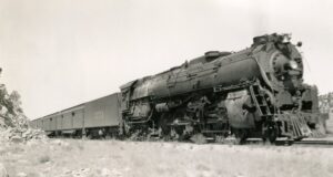 Atchison Topeka and Santa Fe Railway | Nelson, Arizona | Class 4-8-2 #3774 steam locomotive | Passenger train California Limited | June 1940 | West Jersey Chapter, NRHS collection