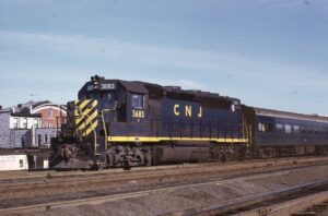 Central Railroad of New Jersey | Bound Brook, New Jersey | EMD GP40PH-2 #3683 diesel-electric locomotive | January 21, 1973 | Jack de Rosset photograph | Morning Sun Books collection