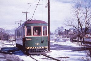 Hagerstown and Frederick Railroad | Frederick, Maryland | Interurban car #171 | March 1, 1952 | Ara Mesrobian photograph
