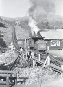 Mount Washington Cog Railroad | Mount Washington, New Hampshire | Class 0-4-4T #4 steam locomotive | Passenger train upgrade | August 1958 | Fielding Lew Bowman photograph