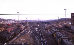 Reading Company | Rutherford, Pennsylvania | Rutherford Yard hump east end | EMD Diesel switcher locomotives | January 1963 | Dick Flock photograph