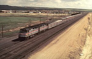 Amtrak | on Union Pacific RR | Rock River, Wyoming | EMD F40PH-2 #300 + 1 diesel-electric locomotives | Train 5 California Zephyr | May 28, 1983 | Richard Wallin photograph | Richard Prince Collection