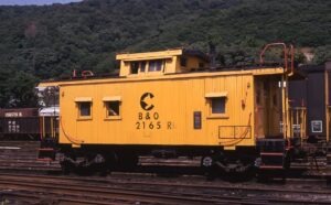Chessie System | Baltimore and Ohio Railroad | Benwood, West Virginia | wood sided caboose #2165-R | July 5, 1969 | David Hamley photograph | Morning Sun Books collection