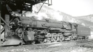 New York Ontario and Western | NYO&W | Cadosia, New York | Class Y2 4-8-2 #445 Mountain steam locomotive | at coaling dock | February 5, 1939 | West Jersey Chapter, NRHS collection