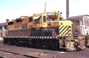New York Susquehanna and Western Railway | Little Ferry, New Jersey | EMD GP18 #1802 diesel-electric locomotive | April 1974 | Jack de Rosset photograph | Morning Sun Books collection