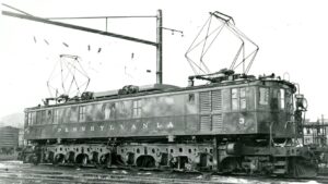 Pennsylvania Railroad | Columbia, Pennsylvania | Class GE FF-2 #3 electric motor | exeat Northern Y1 #5013 | 1958 | Bob Lorenz photograph