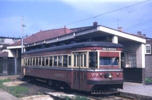 Philadelphia Suburban Transit | Red Arrow Lines | Ardmore, Pennsylvania | Brill car #77 | NRHS Special | April 25, 1954 | James Shuman photograph | Morning Sun Books Collection