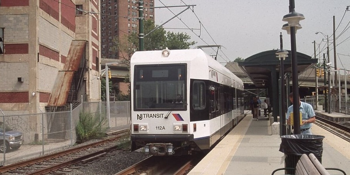 New Jersey Transit | Newark, New Jersey | new LRV #112A streetcar | Orange Street station | August 30, 2001 | Harold Smith photograph | Morning Sun Books collection