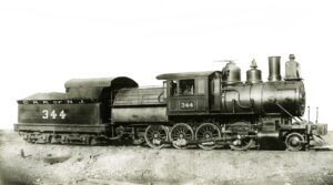 Central Railroad of New Jersey | Jersey City, New Jersey | Class E123 2-8-0 #344 Camelback steam locomotive | June 1903 | CRNJ Staff photographer | Warren Crater, Friends of the New Jersey Transportation Museum collection
