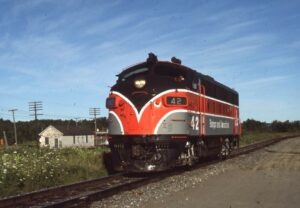 Bangor and Aroostook Railroad | Northern Maine Junction, Maine | EMD F3a #42 diesel-electric locomotive | fresh paint | July 28, 1985 | John Wilson photograph / collection