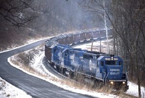 Conrail | Conpitt Junction | EMD SD40-2 #6359, GP38-2 #8078 and #8081 | Coal Train | January 20, 1997 | Dick Flock photograph / collection