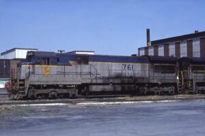 Delaware and Hudson Railway | Watervliet, New York | Colonie Shops | GE U33C #761 diesel-electric locomotive | April 25, 1982 | Joseh R. Snopek photograph | Stephen Timko collection