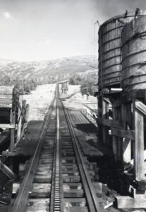 Mount Washington Cog Railway | Mount Washington, New Hampshire | Water tank and Right-of-way | August 1958 | Fielding Lew Bowman photograph / collection