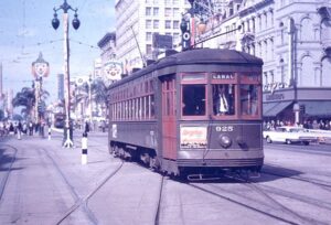 New Orleans Regional Transit | New Orleans, Louisiana | Streetcar #925 | Canal and Carondelet Streets | circa 1965 | Richard Wallin photograph | Morning Sun Books collection