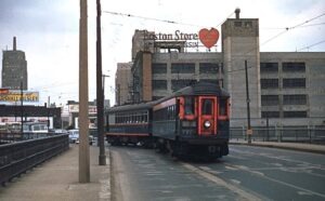 Chicago, Milwaukee and North Shore Railroad | Milwaukee, Wisconsin | Interurban electric car #774 +1 | January 1953 | Richard R. Wallin photograph | Charles Anderson Collection