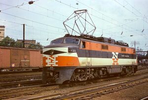 New Haven, New York and Hartford Railroad | aka New Haven | New Haven, Connecticut | GE EP5 #375 electric “Jet” | August 1956 | Al Holtz photograph / collection