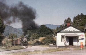 Norfolk and Western Railway | Green Cove, Virginia | Class M 4-8-0 #429 steam locomotive | steam train Abington Branch | Station | September 7, 1957 | Robert Collins photograph | Mitchell D. Dakelman collection