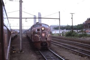 Pennsylvania Railroad | early Penn Central | Harrisburg, Pennsylvania | EMD E8a #4305 + 1 diesel-electric locomotive | April 1968 | Ken Kulick photograph / collection