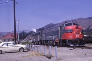 Southern Pacific Lines | San Luis Obispo, California | EMD FP7a #6453 + ba diesel-electric locomotives | Train #98 Coast Daylight | June 27, 1966 | Al Holtz photograph / collection