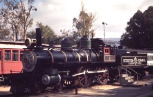 Stockton Terminal and Eastern Railroad | Los Angeles, California | Griffith Park display | | Class 4-4-0 #1 steam locomotive | March 9, 1974 | Emery Gulash photograph | Stephen Timko collection