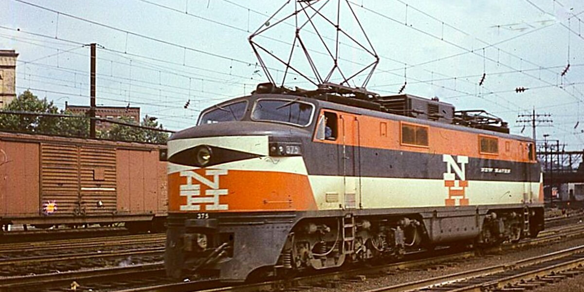 New Haven, New York and Hartford Railroad | aka New Haven | New Haven, Connecticut | GE EP5 #375 electric “Jet” | August 1956 | Al Holtz photograph / collection