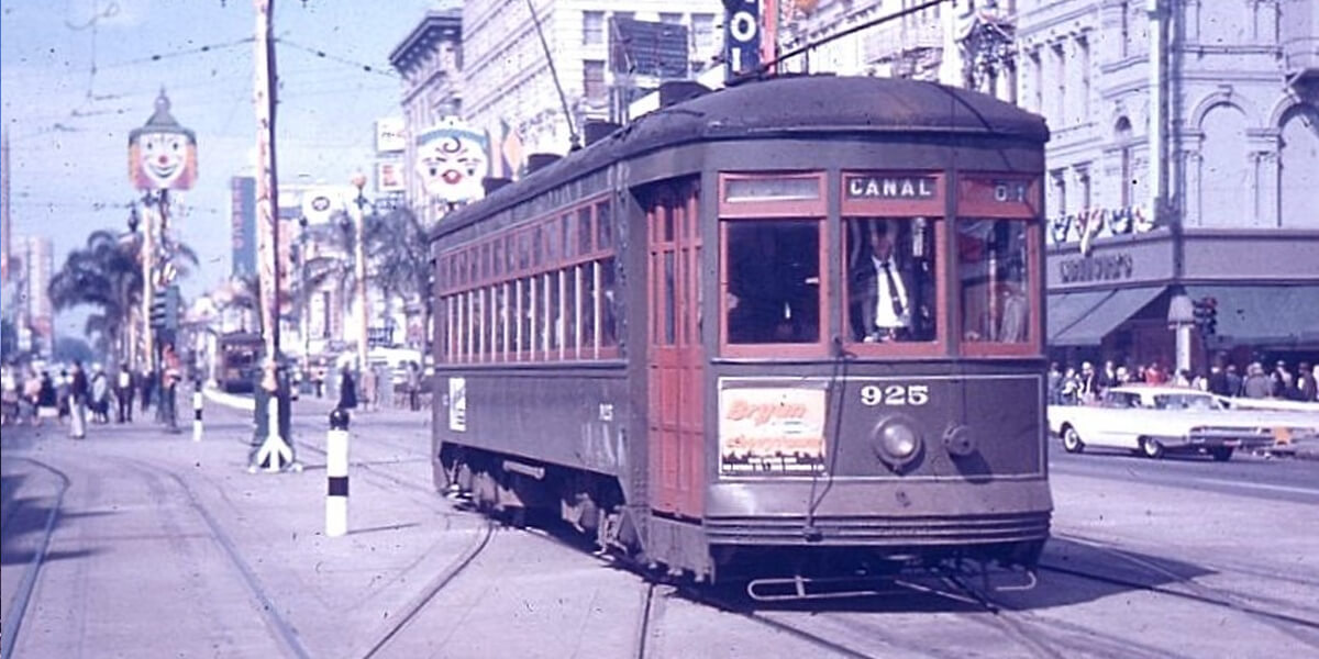 New Orleans Regional Transit | New Orleans, Louisiana | Streetcar #925 | Canal and Carondelet Streets | circa 1965 | Richard Wallin photograph | Morning Sun Books collection