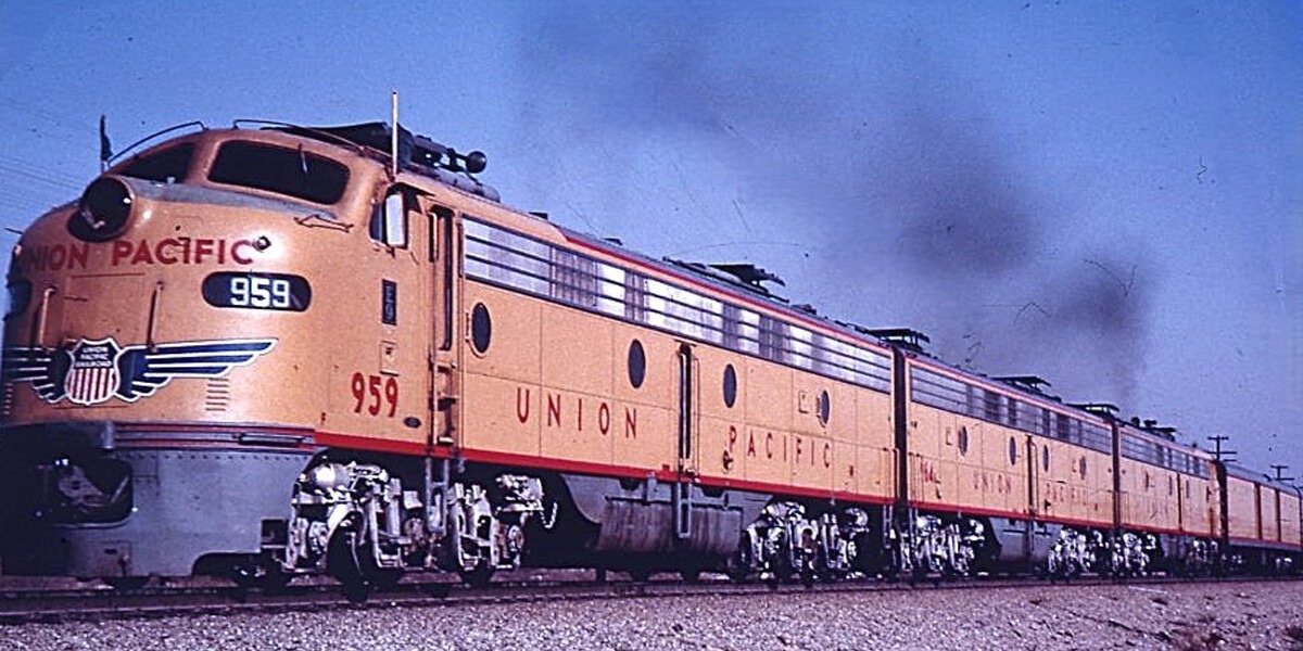 Union Pacific Railroad | Ono, California | in Cajun Pass | EMD E9 #959 ABA diesel-electric locomotive | City of Los Angeles | 1964 | F.H. Wolsford photograph | Richard Prince Collection