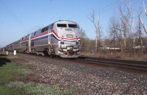 Amtrak | Rochester, New York | GE Class P42-8  #74 + 1 diesel-electric locomotives | Train #48 Lake Shore | east bound | April 21, 1998 | Dick Flock photograph / collection