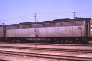 Amtrak | San Diego, California | EMD E9b #451diesel-electric booster locomotive | ex-Milwaukee Road 34B, 2048 | August 1976 | Ken Kulick photograph / collection