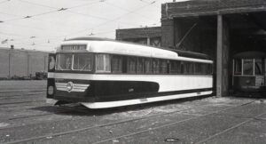 Atlantic City and Shore Railway | Atlantic City, New Jersey | Brill Liner streetcar #6919 m| Inlet car barn | May 1942 | Henry Libby photograph / collection