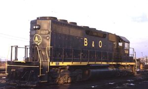 Baltimore and Ohio Railroad | Jersey City, New Jersey | EMD SD40 #7488 diesel-electric locomotive | long hood view | CRNJ Communipaw engine terminal | December 24, 1967 | Jack de Rossett photograph | Morning Sun Books collection