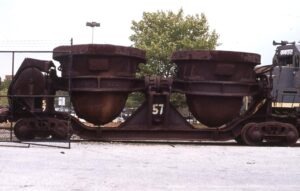 Bethlehem Steel Corporation | Baltimore, Maryland | Two-pot slag car #57 | Baltimore B&O Railroad Museum display | August 17, 2004 | Dick Flock photograph / collection